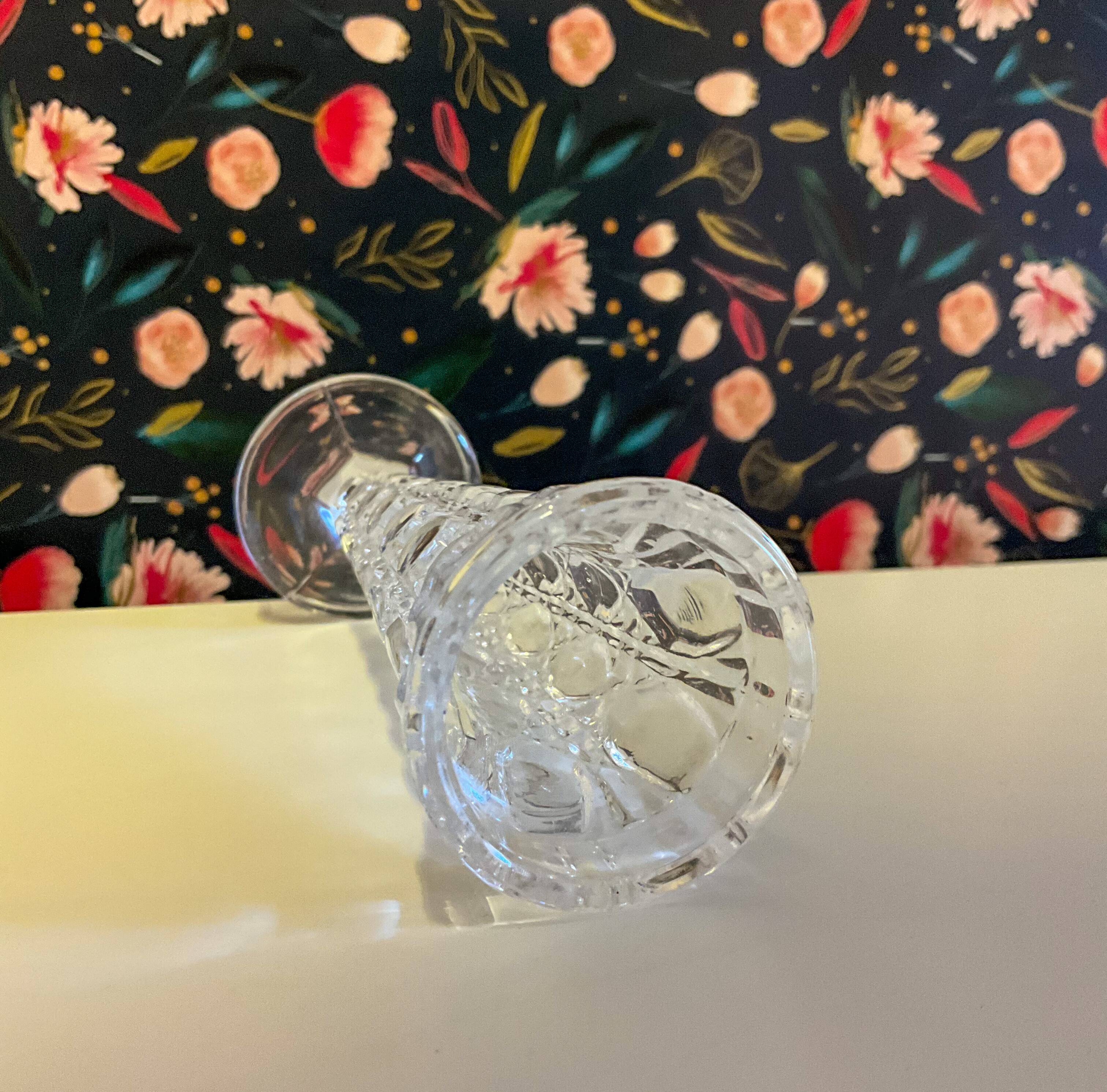 1950s single stem glass vase crystal cut design 15cm tall