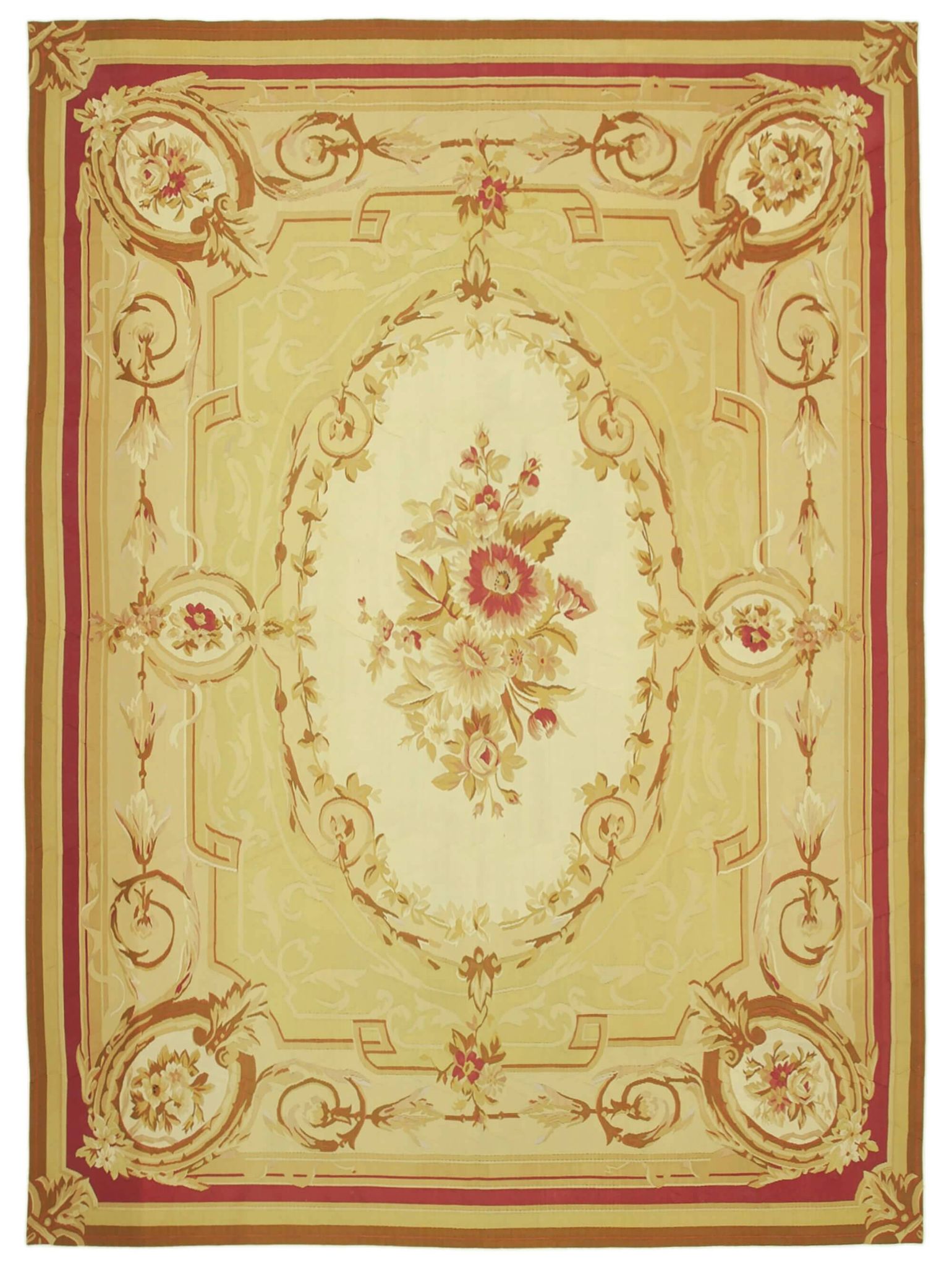 Handmade European Vintage Aubusson Kilim 261 cm x 365 cm