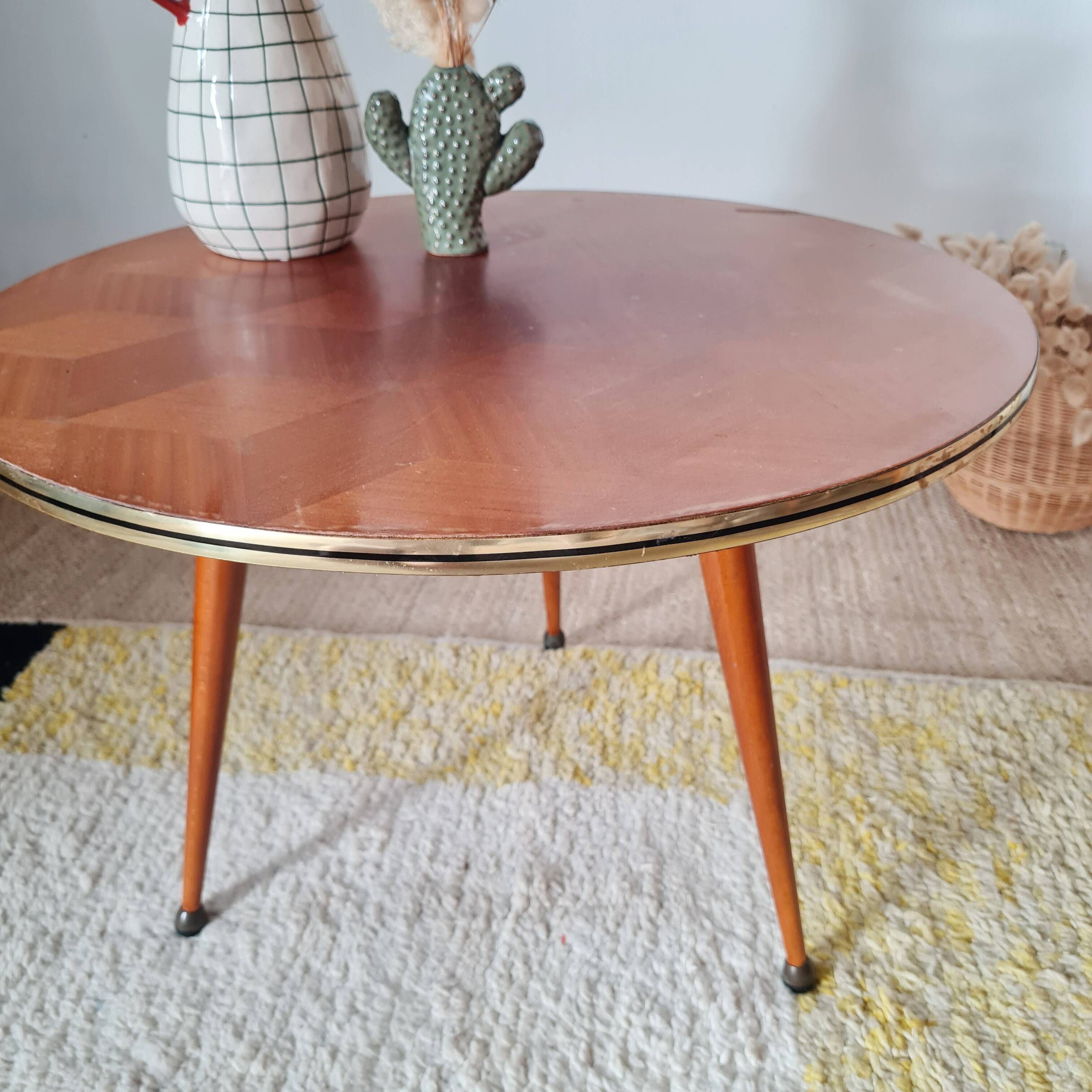 Vintage tripod side table, marquetry diamond-pattern top.