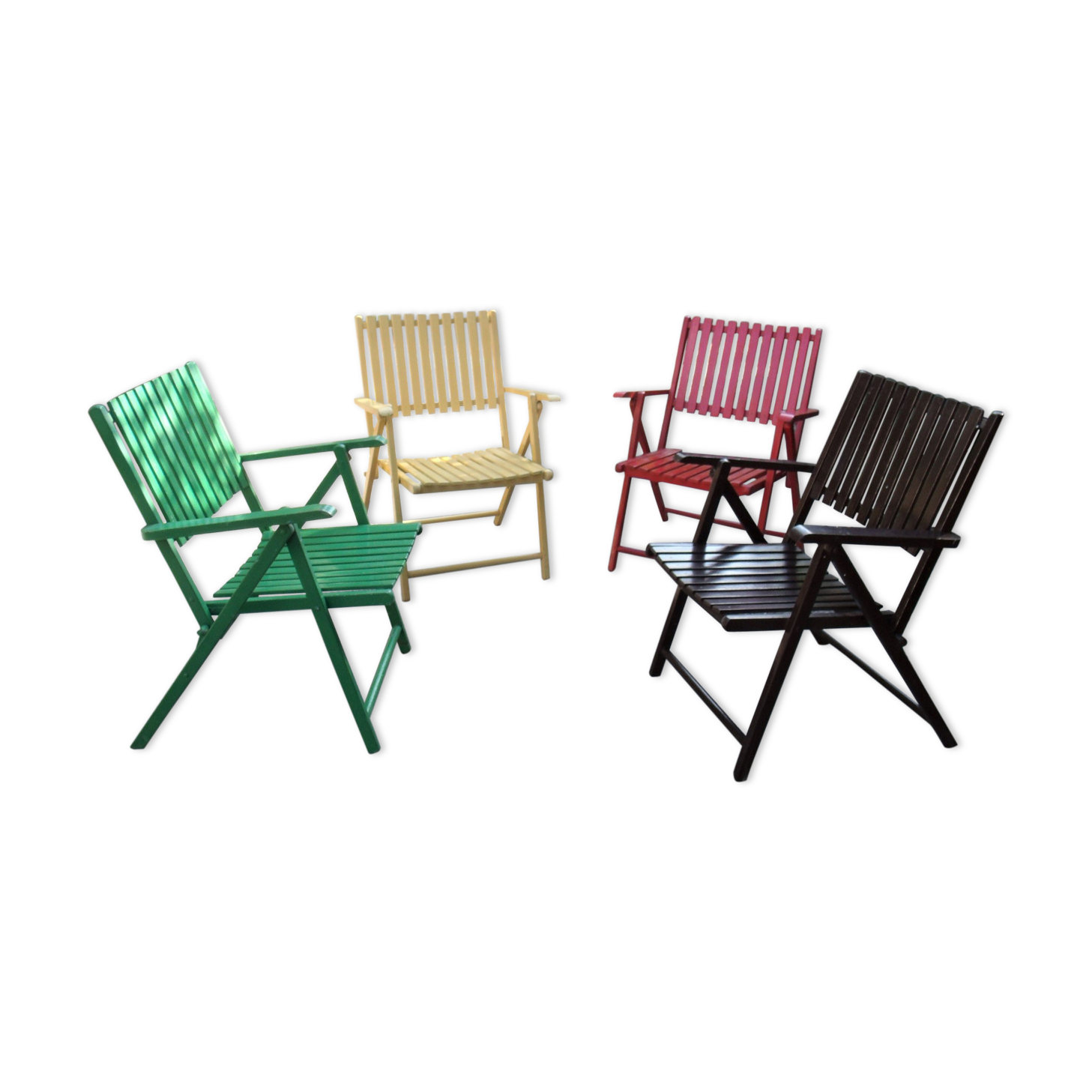 Lot de 4 fauteuils de jardin pliants en bois multicolore