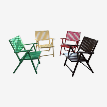 Lot de 4 fauteuils de jardin pliants en bois multicolore