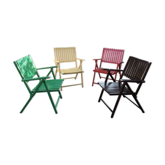 Set of 4 multicolored wooden folding garden chairs