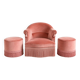 Set of crapaud armchair and 2 Napoleon III pink velvet poufs from the 19th century.