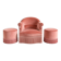 Set of crapaud armchair and 2 Napoleon III pink velvet poufs from the 19th century.