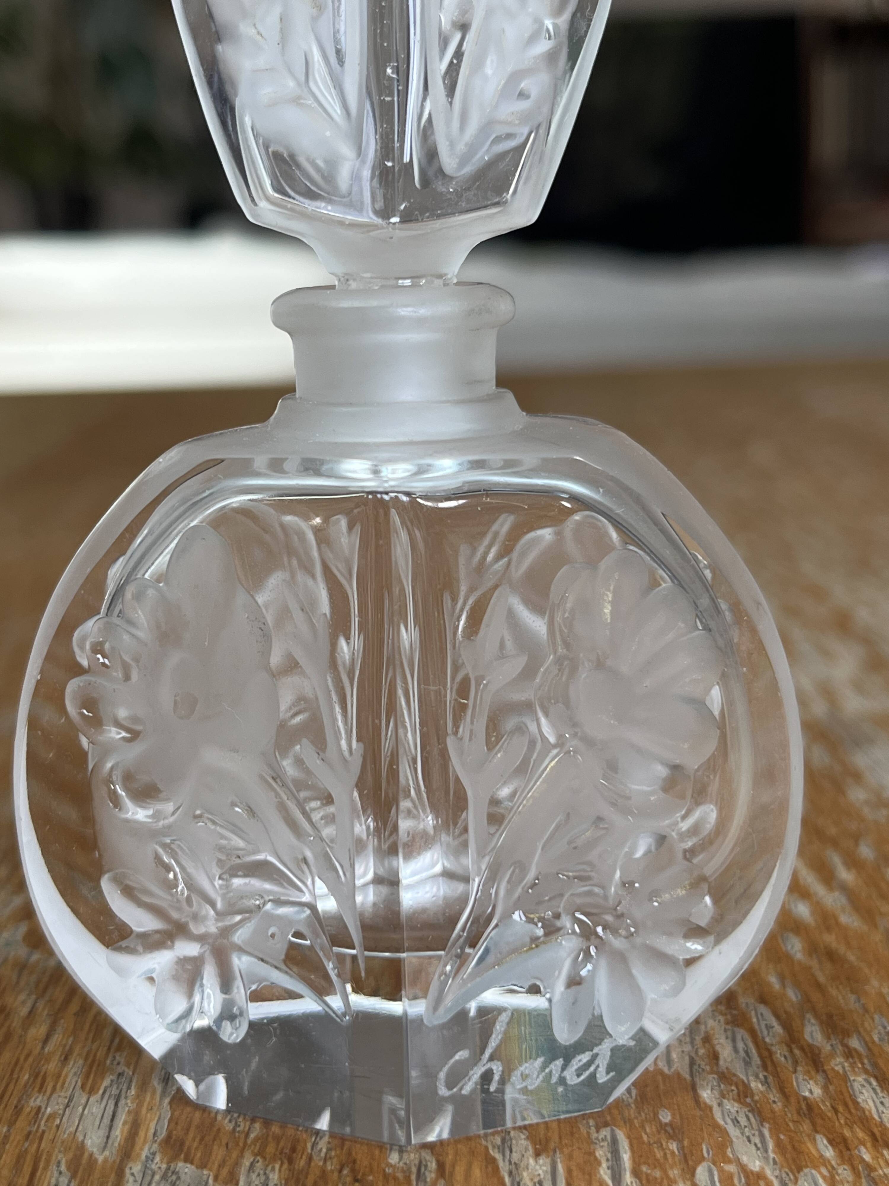 Pair of antique frosted crystal perfume bottles – Signed Charet