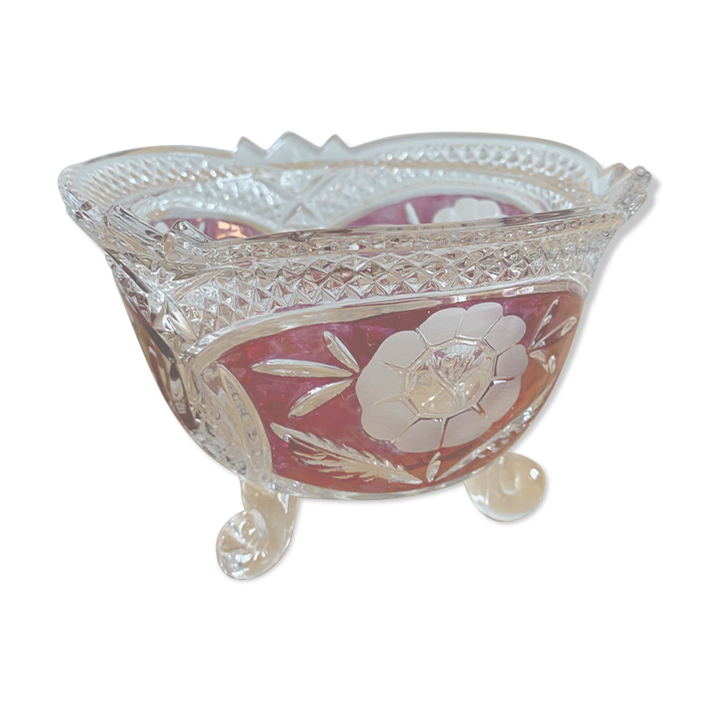 Dark pink chiseled glass cup