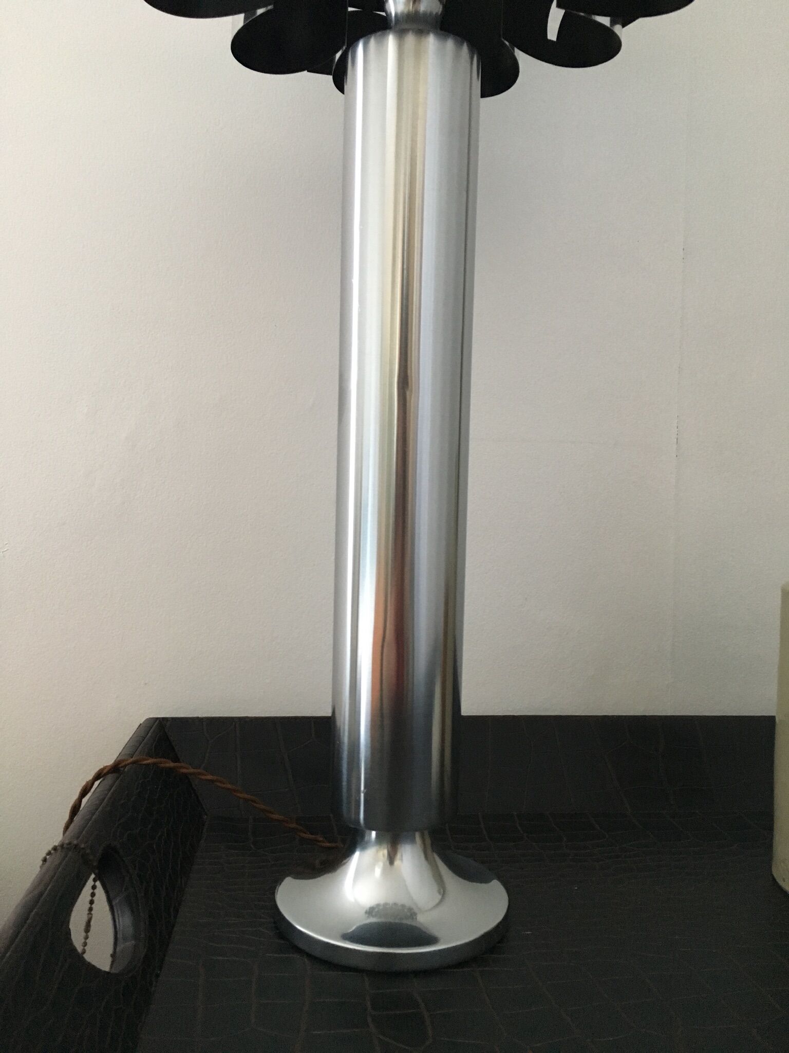 Vintage 70's brushed steel cylindrical lamp