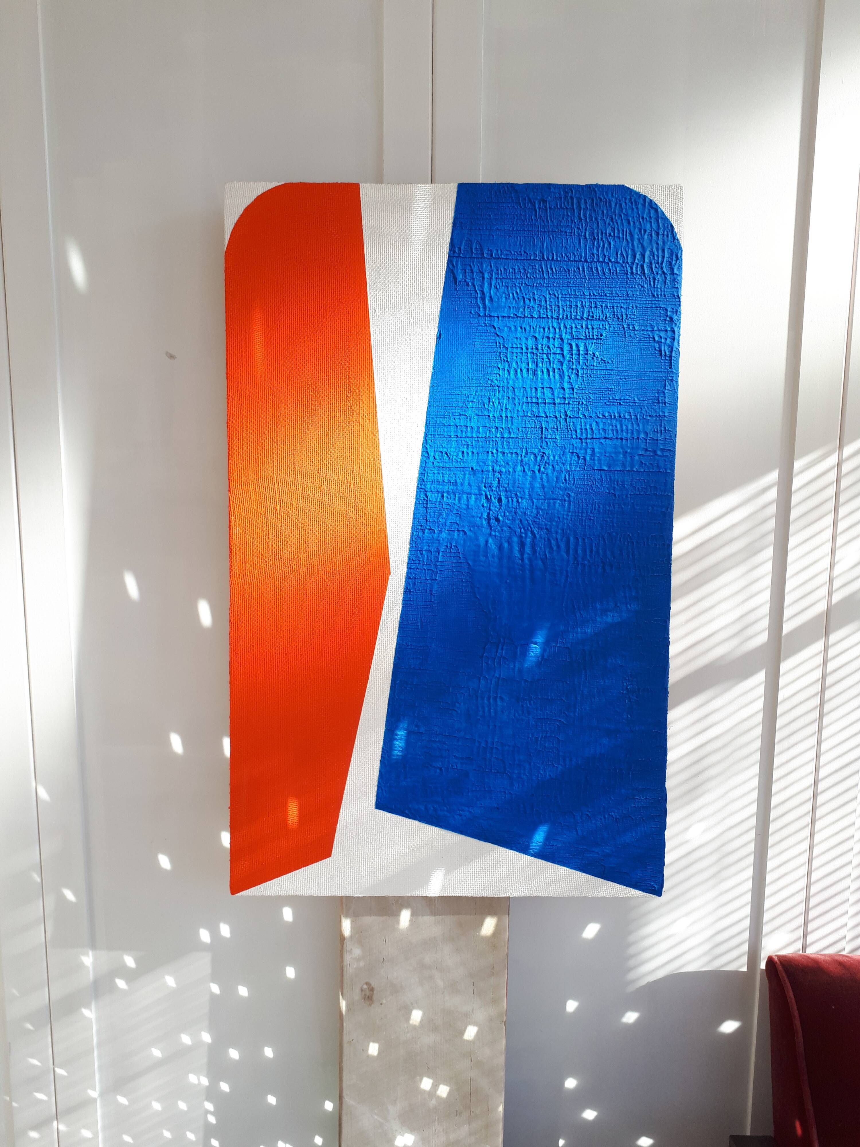 Peinture abstraite contemporaine sur toile de jute 60 x 97cm
