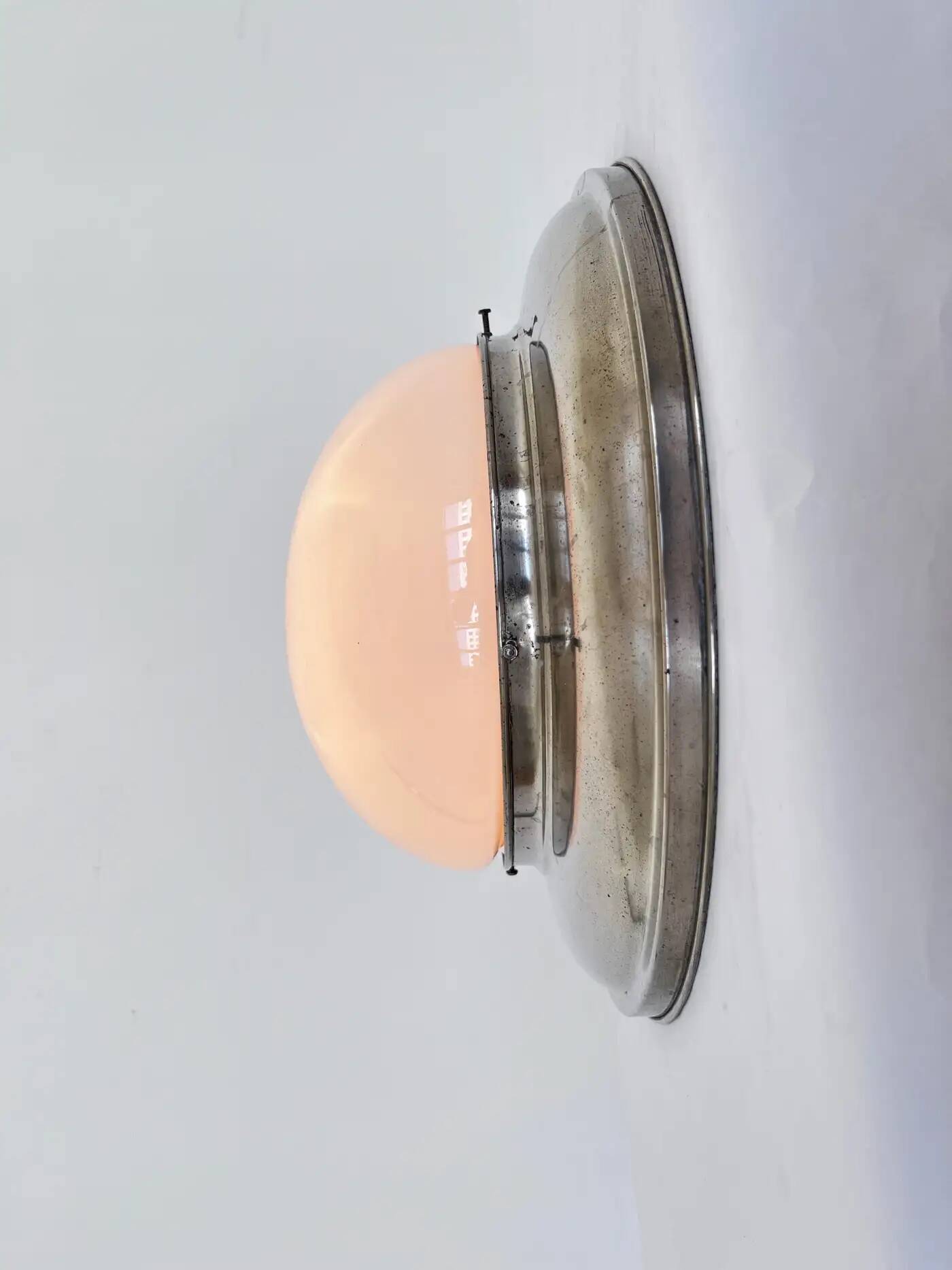 Set of three large chrome Bauhaus ceiling or wall lamps/flushmounts, 1930s