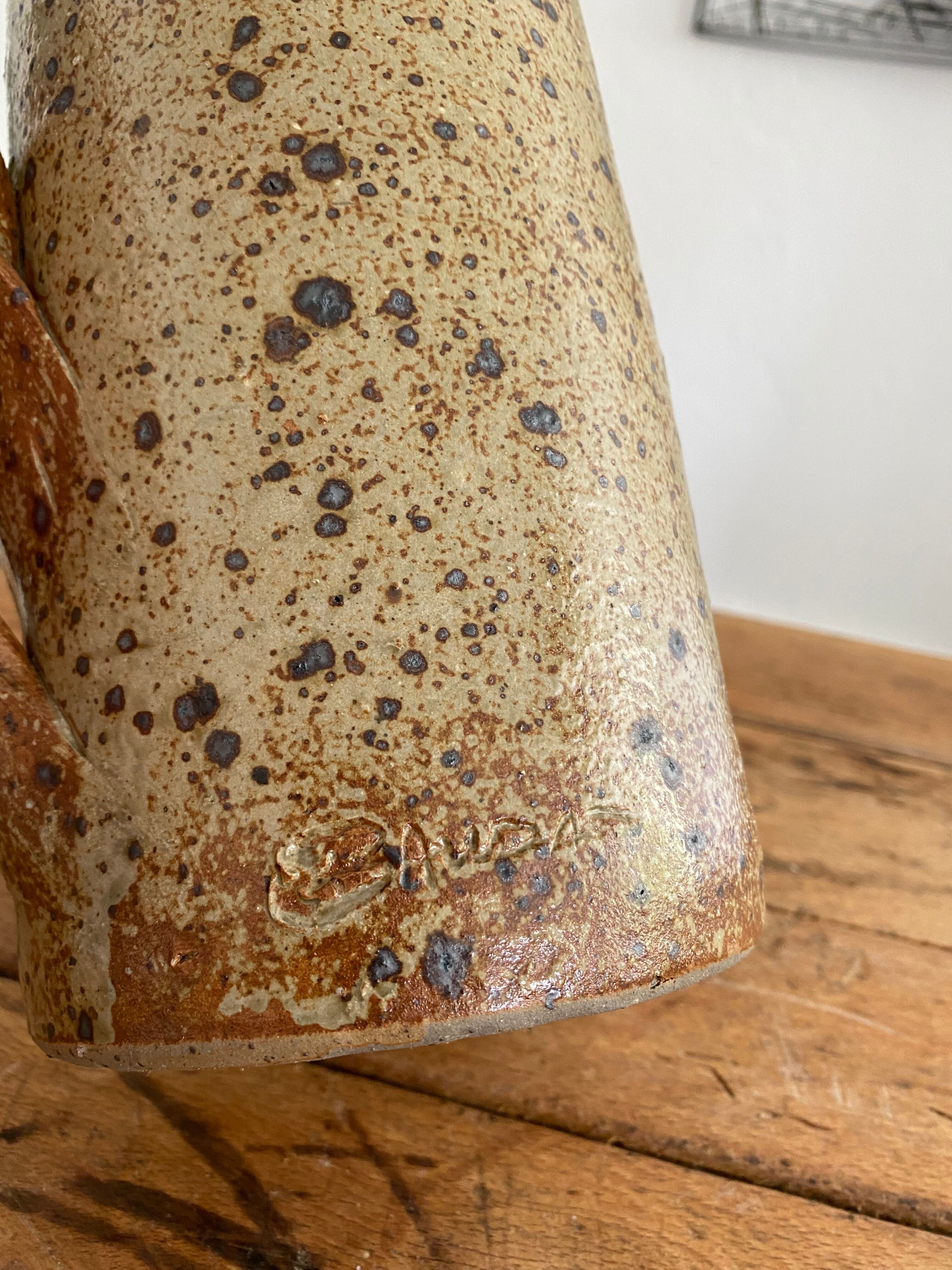 Vintage sandstone pitcher signed Guy Baudat