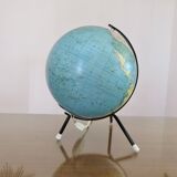 Globe terrestre, carte Taride, tripode, éclairé, mappemonde, 1967.