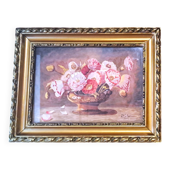 Painting jack watercolor still life france 1938 floral cup golden frame