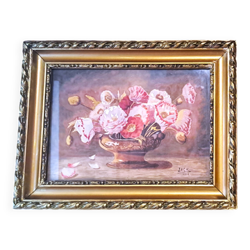 Painting jack watercolor still life france 1938 floral cup golden frame