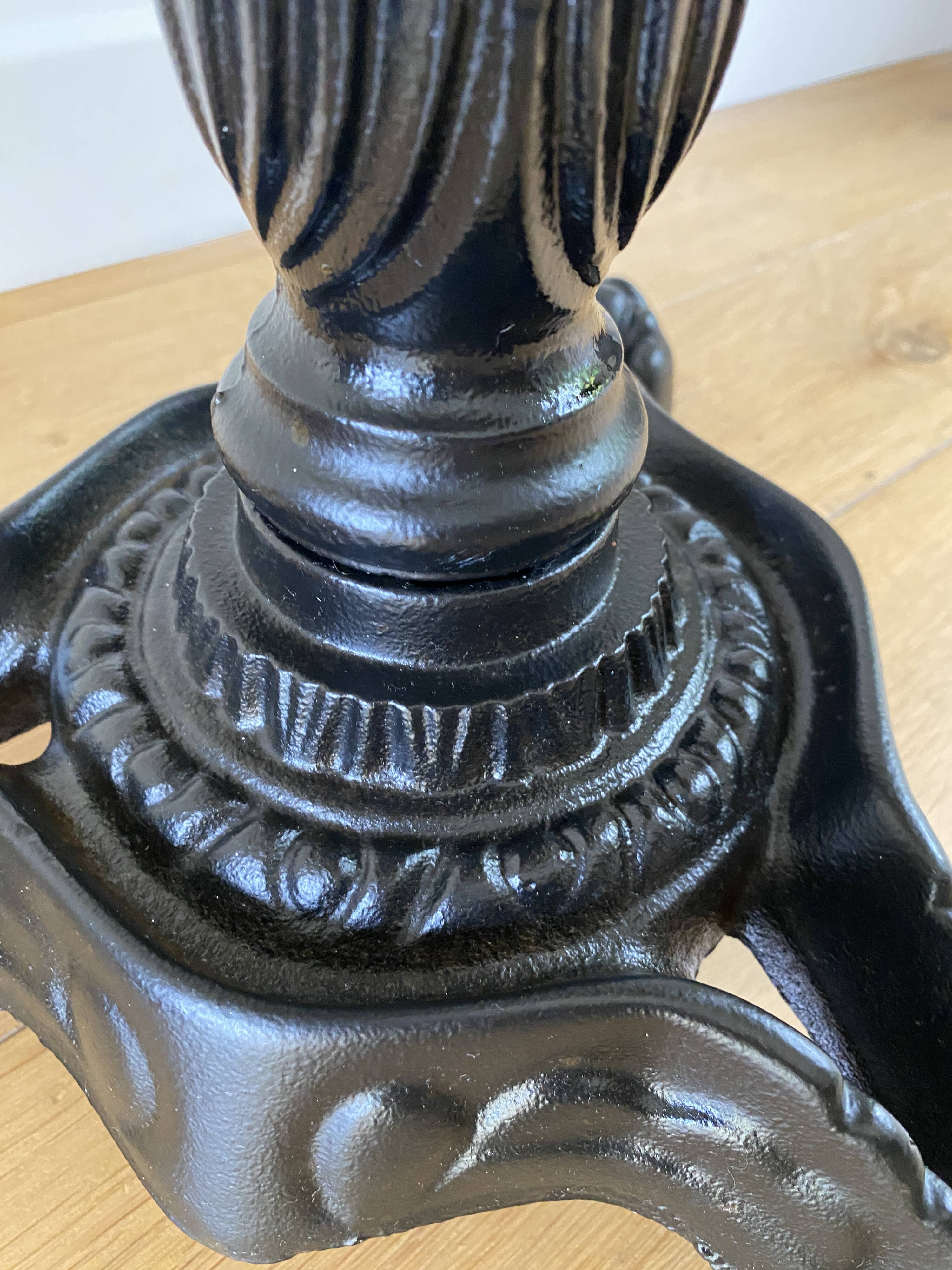 Bistro table, vintage side table, cast iron legs, imitation resin top