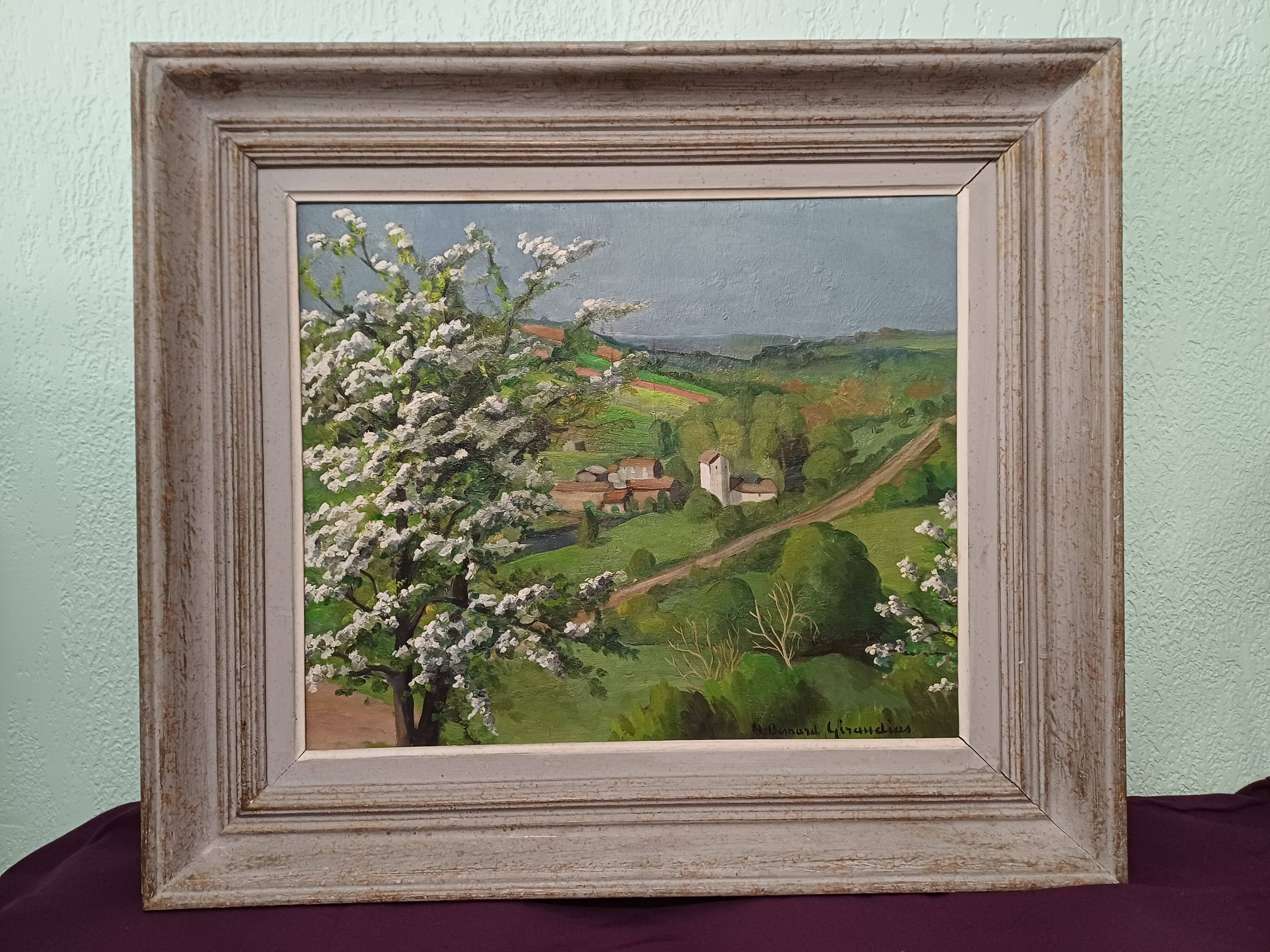 HST painting spring landscape signed vintage 70
