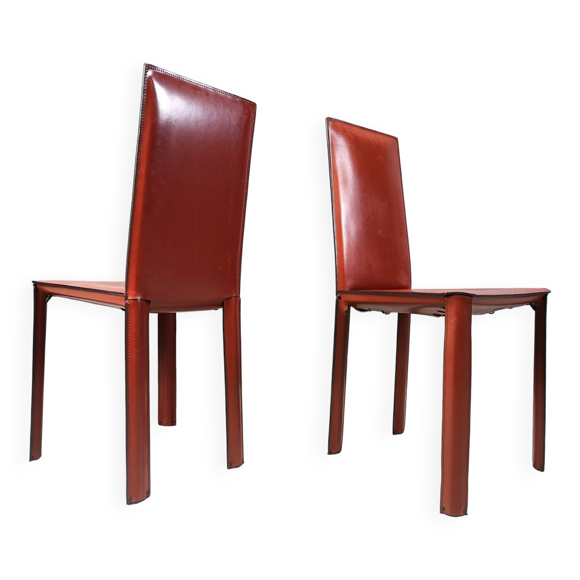 Red leather dining chairs by De Couro Brazil, 1980s - set of 4