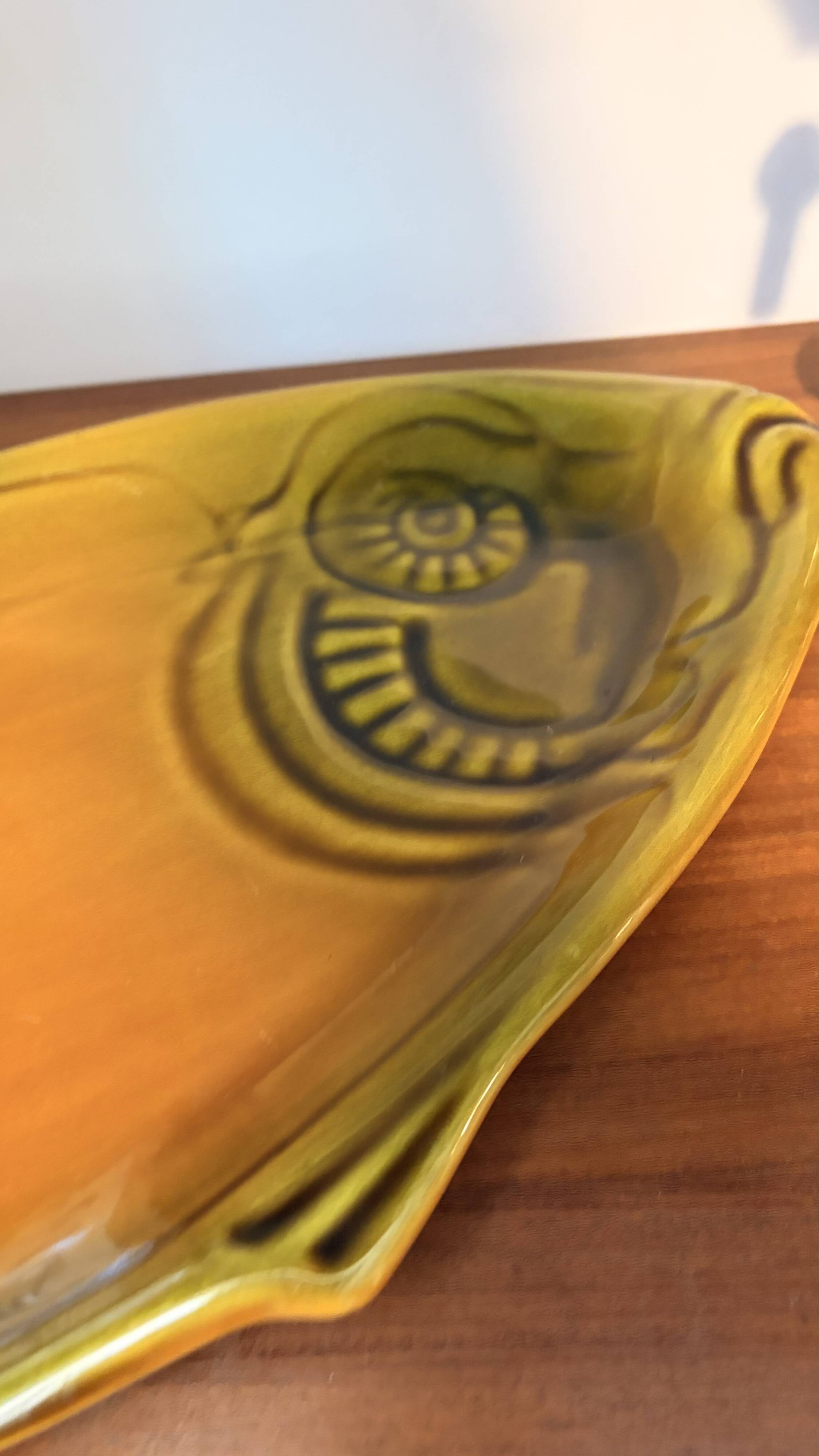 Large vintage fish platter in Vallauris earthenware, 1960s/70s, orange.