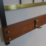 Mid-century brass and teak wall coat rack, 1960s