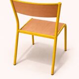 Vintage school chair trio – Coloured metal structure in yellow & blue