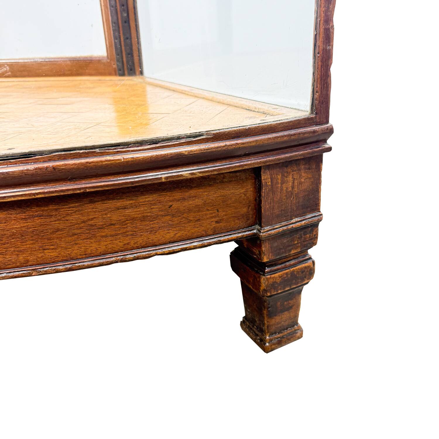 Antique Curved Glass Display Cabinet – Wooden Showcase – Early 20th Century
