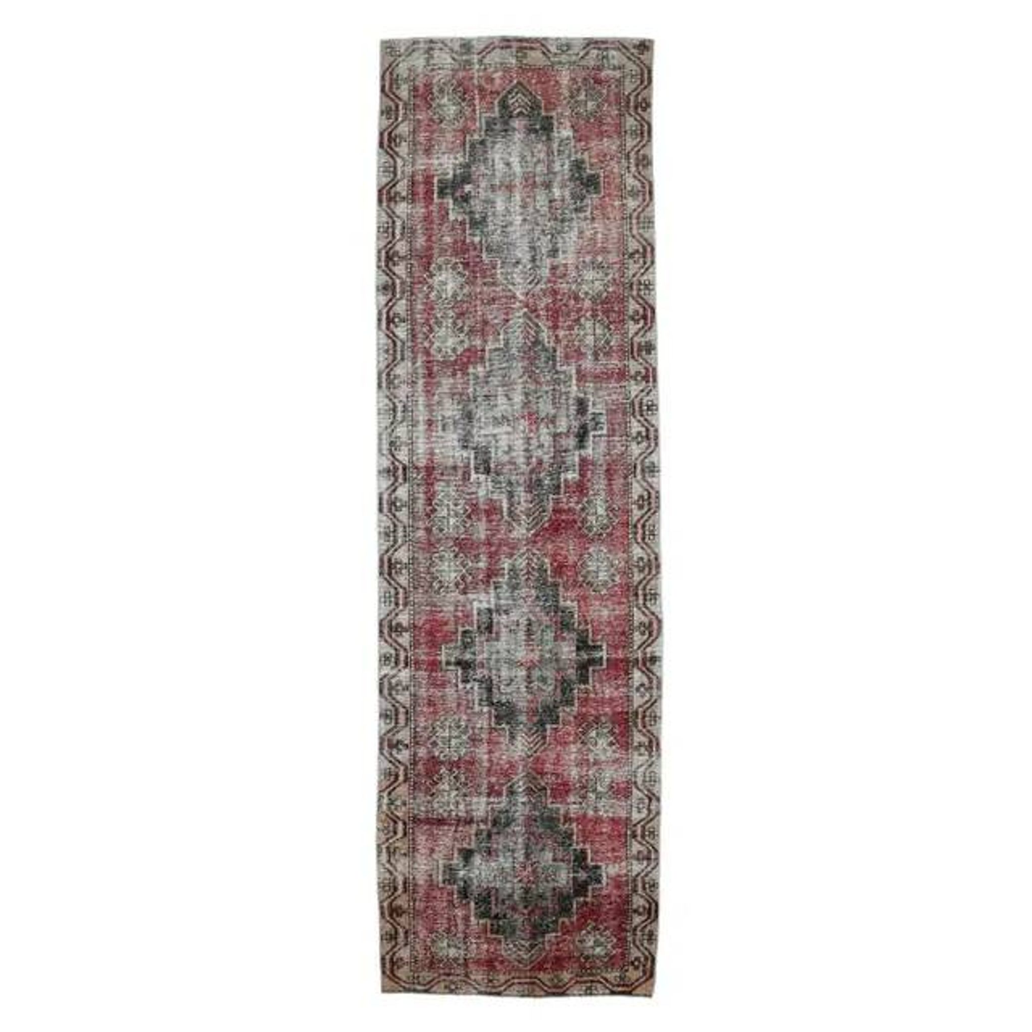Tapis couloir rouge noué à la main turc des années 1960 111x391