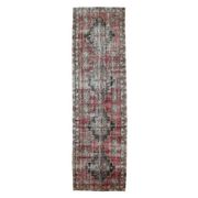 Tapis couloir rouge noué à la main turc des années 1960 111x391