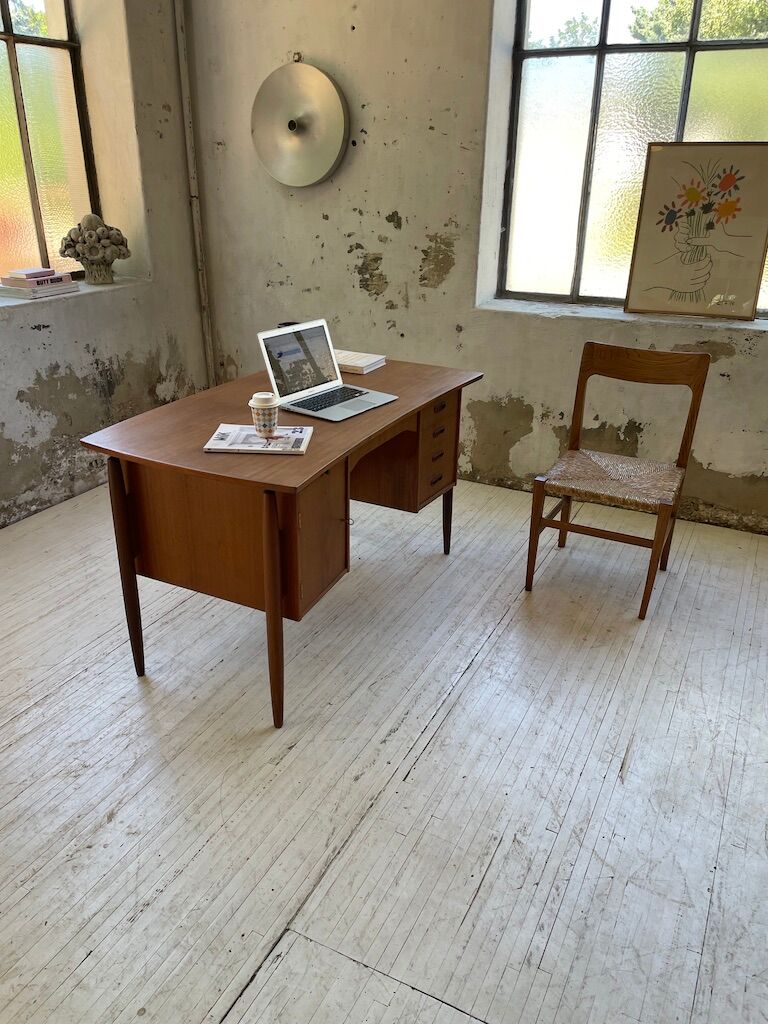 Scandinavian "boomerang" two-sided teak desk Midtjydsk Mobelfabrilk