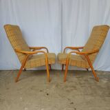 60s wood and fabric armchairs