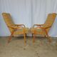 60s wood and fabric armchairs