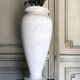 Pair of carrara marble vases, bronze bouquet of flowers