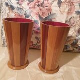 Beautiful pair of segmented wood design vases
