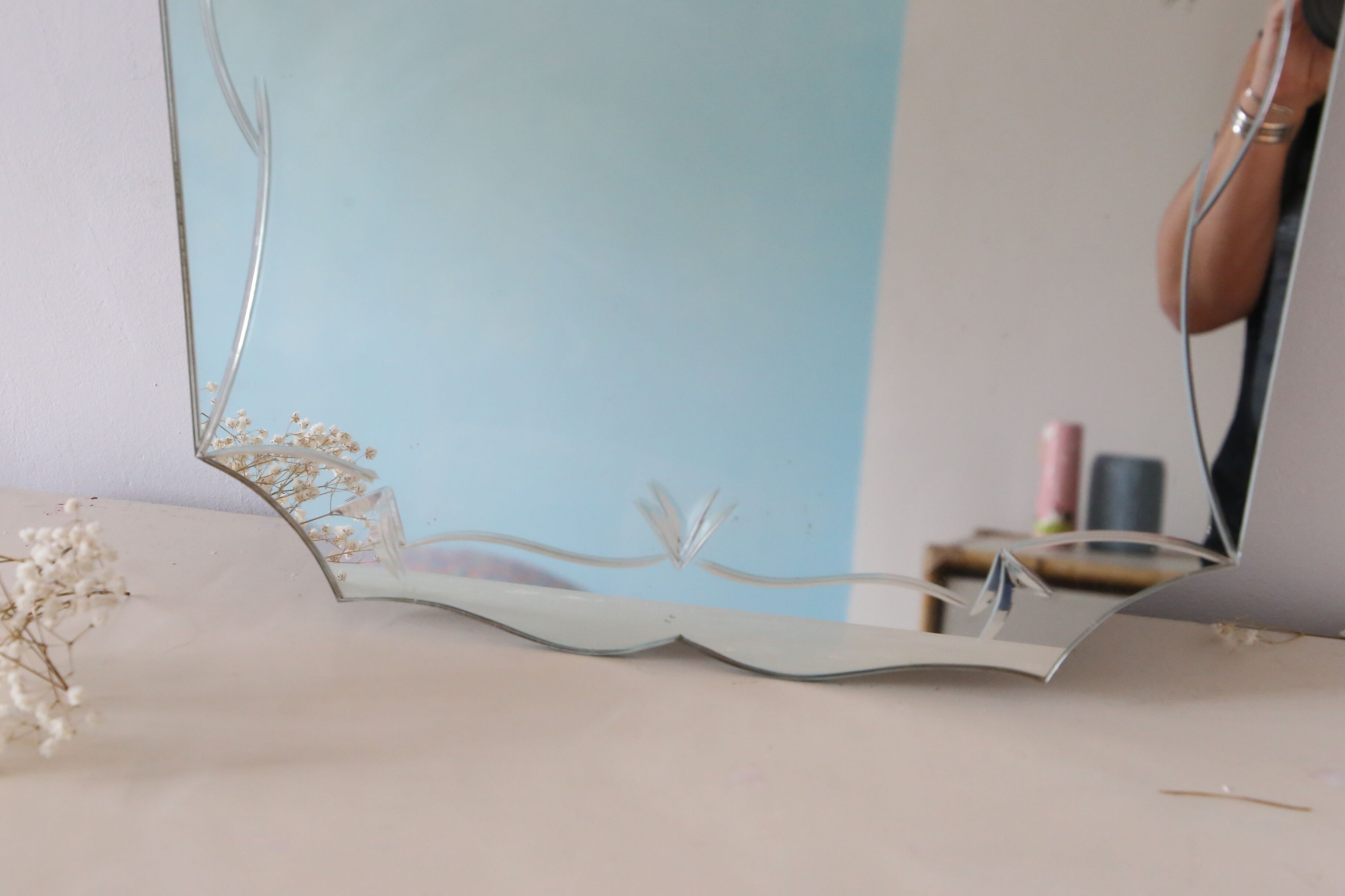 Bevelled, chiseled, antique, art deco wall mirror