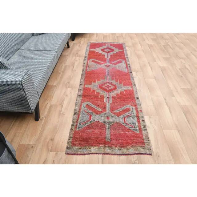 1970s Turkish Oushak Handmade Wool Cotton Red Runner Rug 83x272