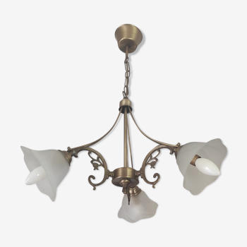 Vintage art deco chandelier 3 brass tulips