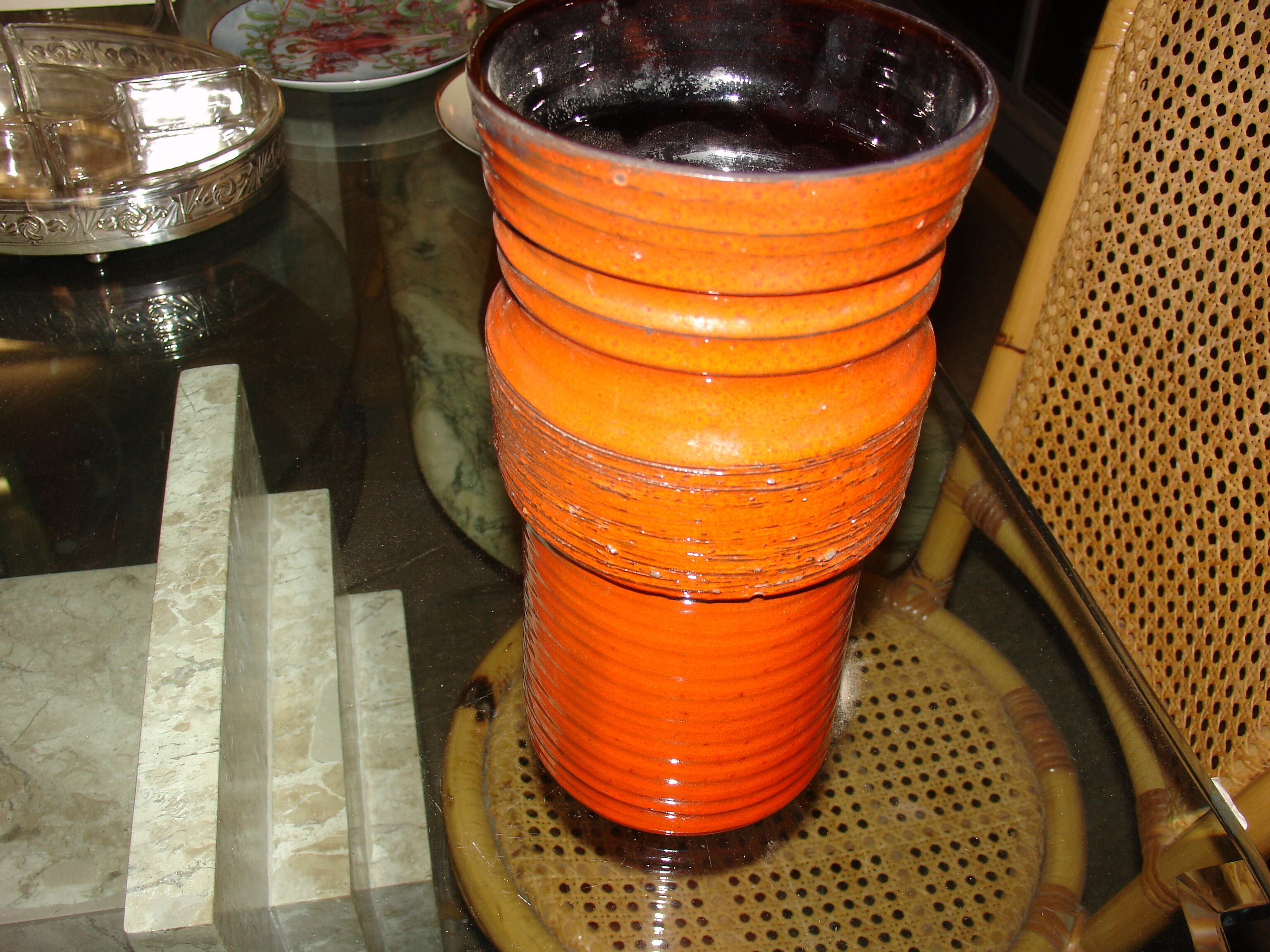 Orange tubular vase circa 1950/70