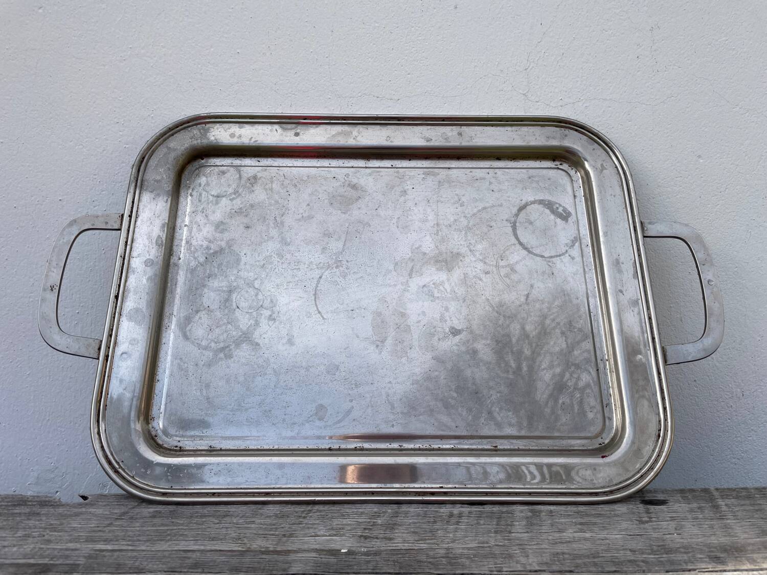 Rectangular silver metal tray