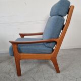 Pair of armchairs and Scandinavian teak ottoman by Juul Kristensen, Denmark 1970s