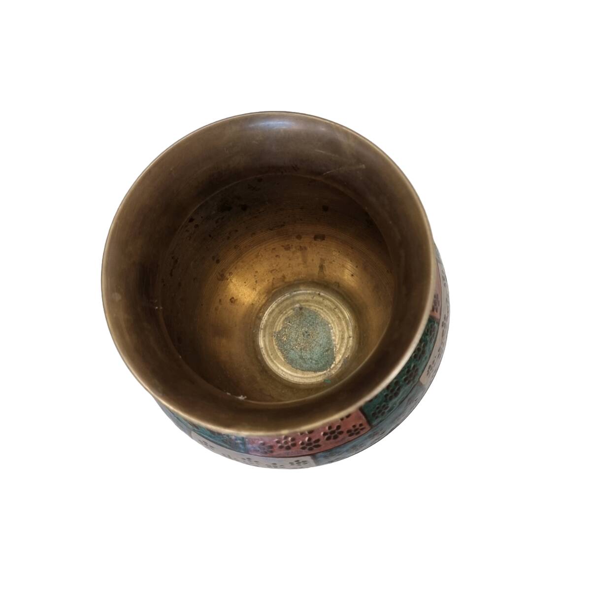 Painted Brass Vase From India, 1970s