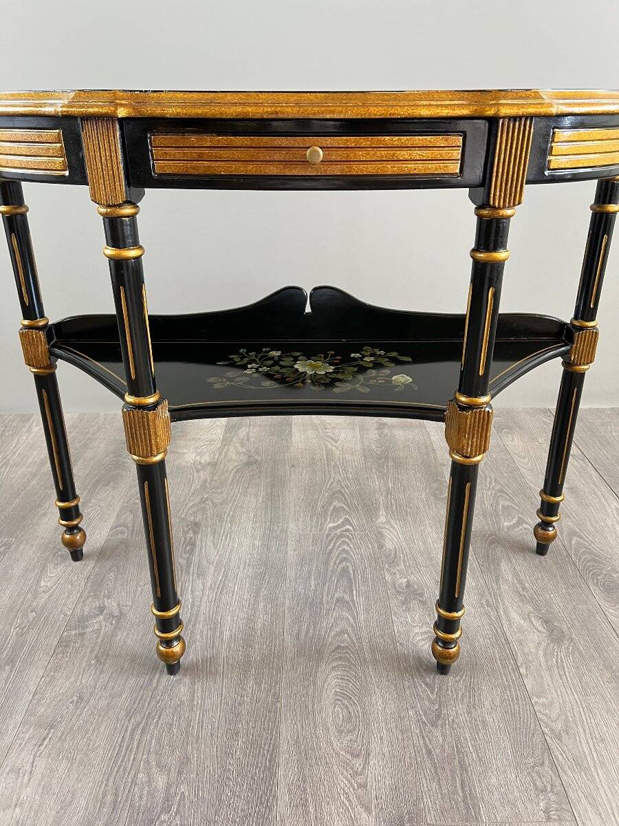Console Demi-Lune Peinte et Dorée, Style Louis XVI, XXe Siècle