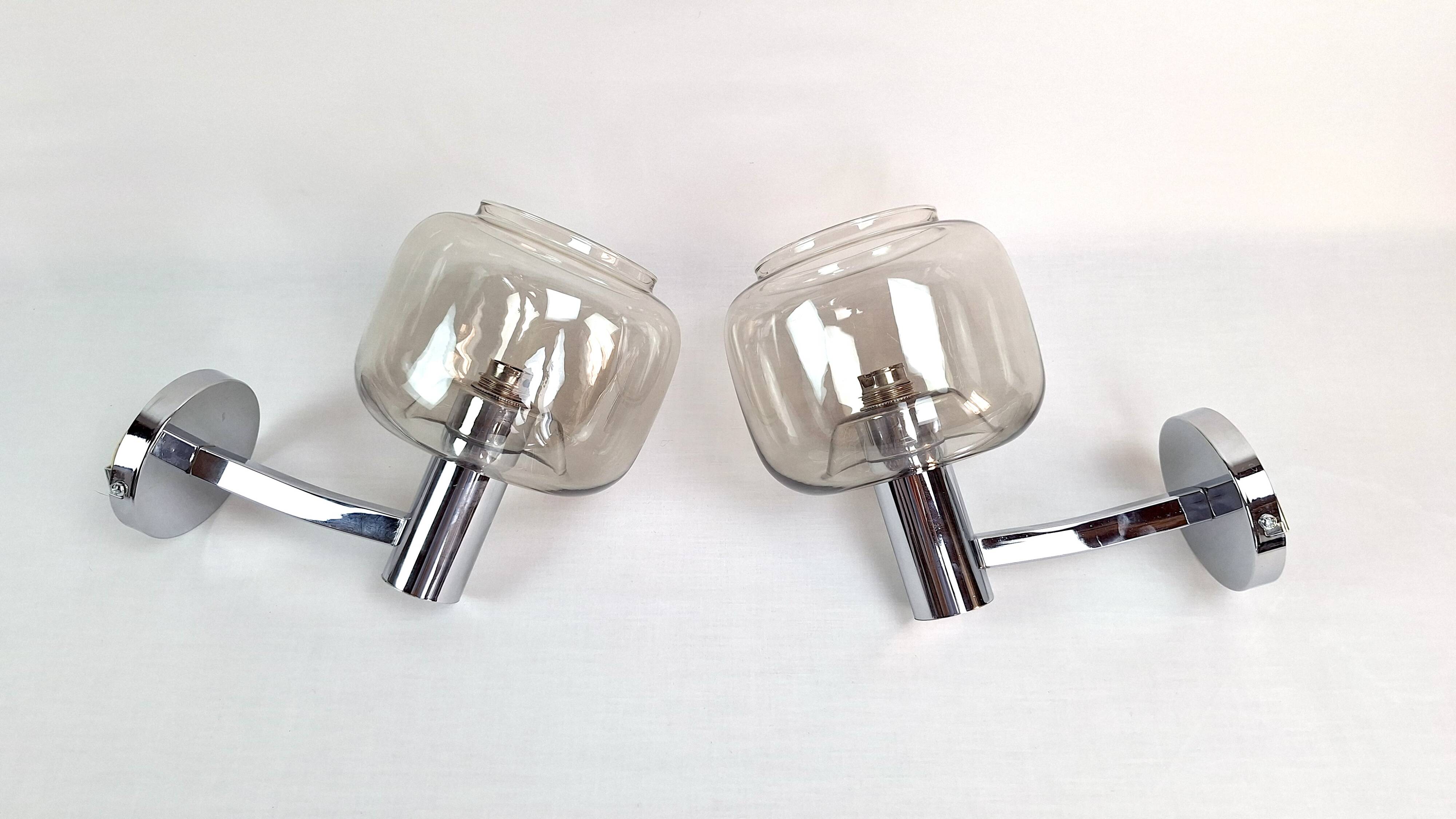 Chrome-plated metal and glass wall lights, 1970