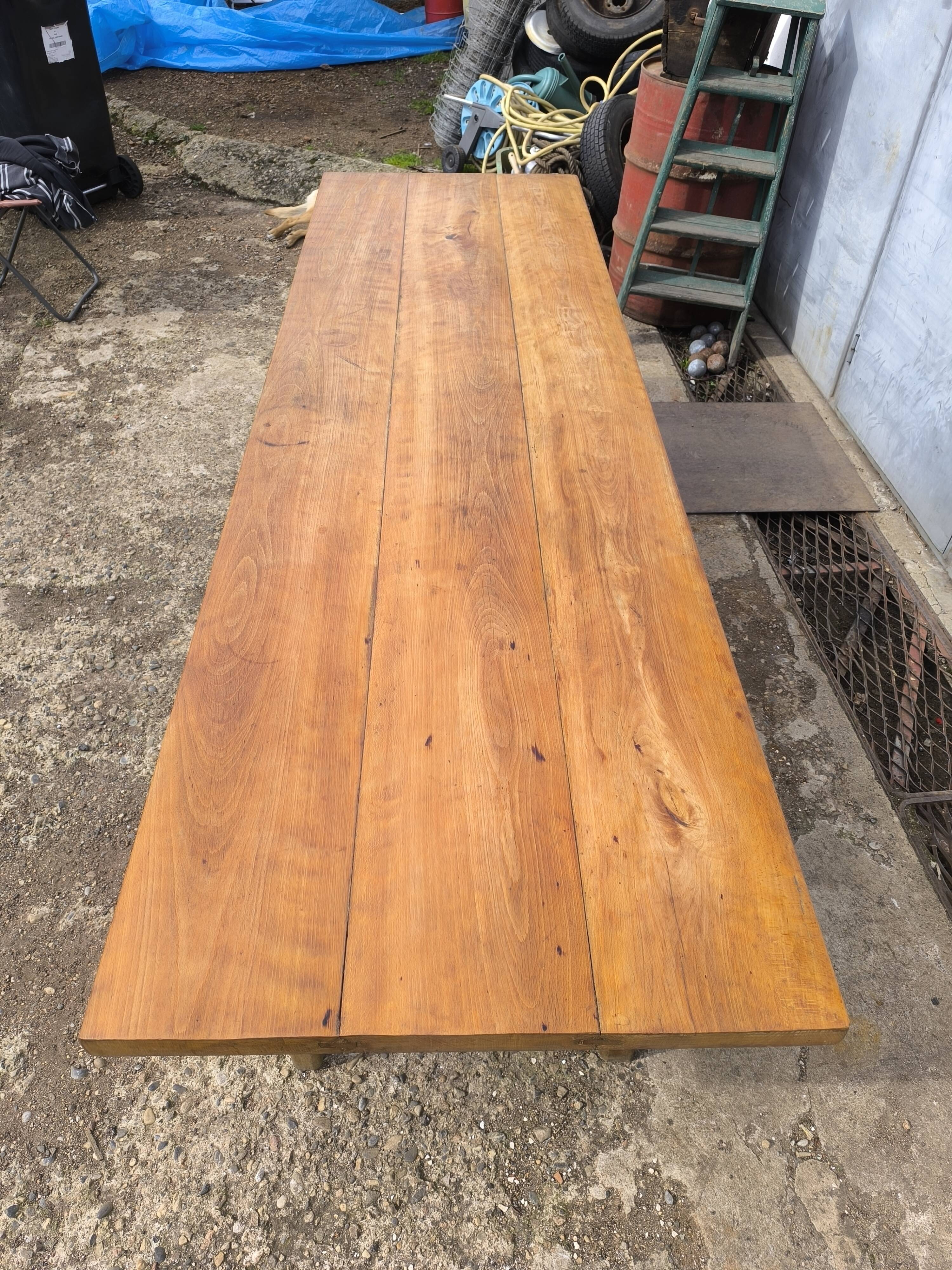 Large antique beech farmhouse table 2.56m vintage rustic 10 seats