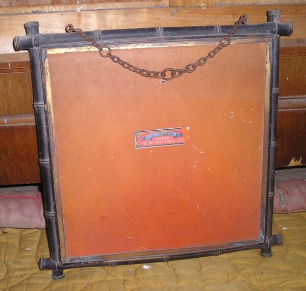 Miroir mural triptyque Napoléon III en bois noirci imitation bambou 26x23cm