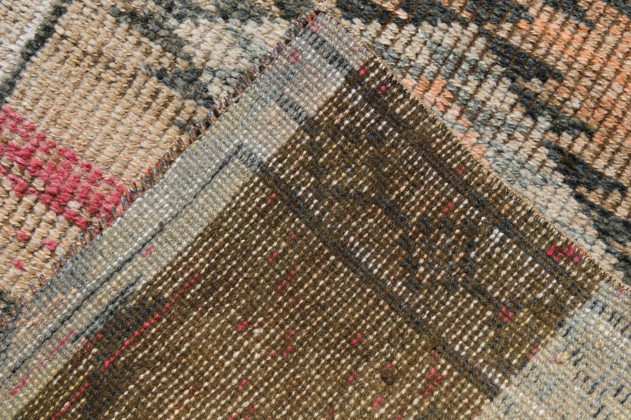 Tapis Couloir Vintage Beige Motifs Géométriques Anatoliens, 91x352 Cm