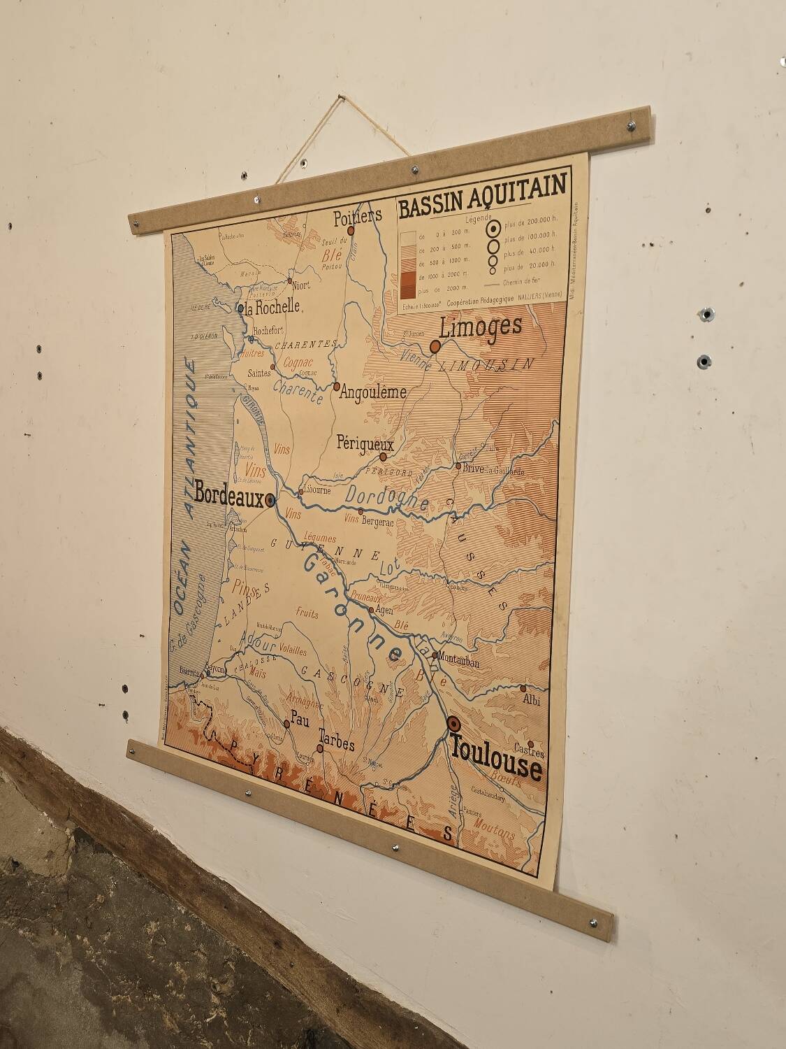 Old school geography map 1960 Atlantic Mediterranean coast