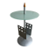 Light green glass and silver metal sculptural side table with wooden cone finial and magazine rack