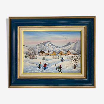 Painting, snowscape, signed, late 20th century