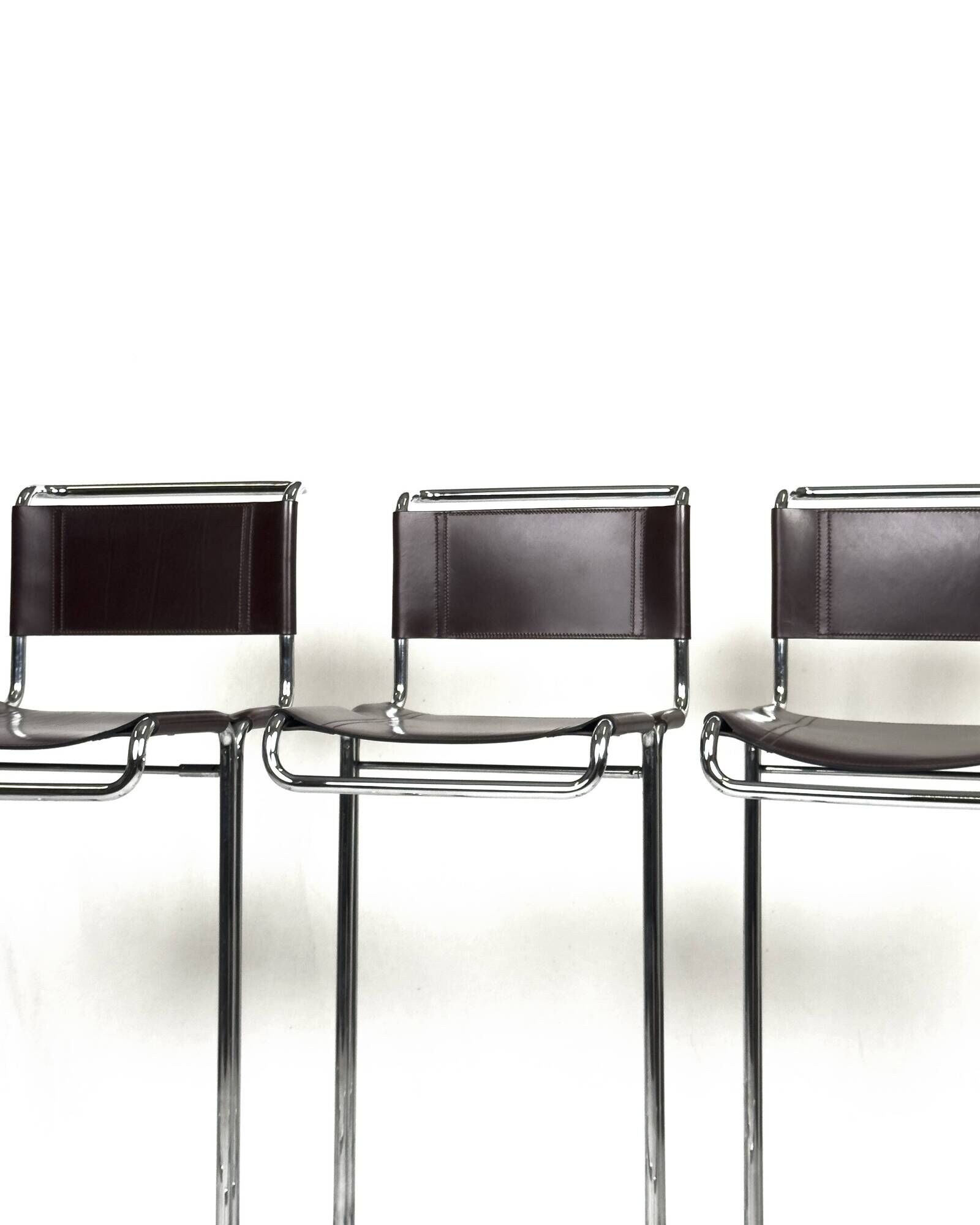 Set of 6 Linea Veam Modernist Leather and Chrome Bar Stools, 1960s