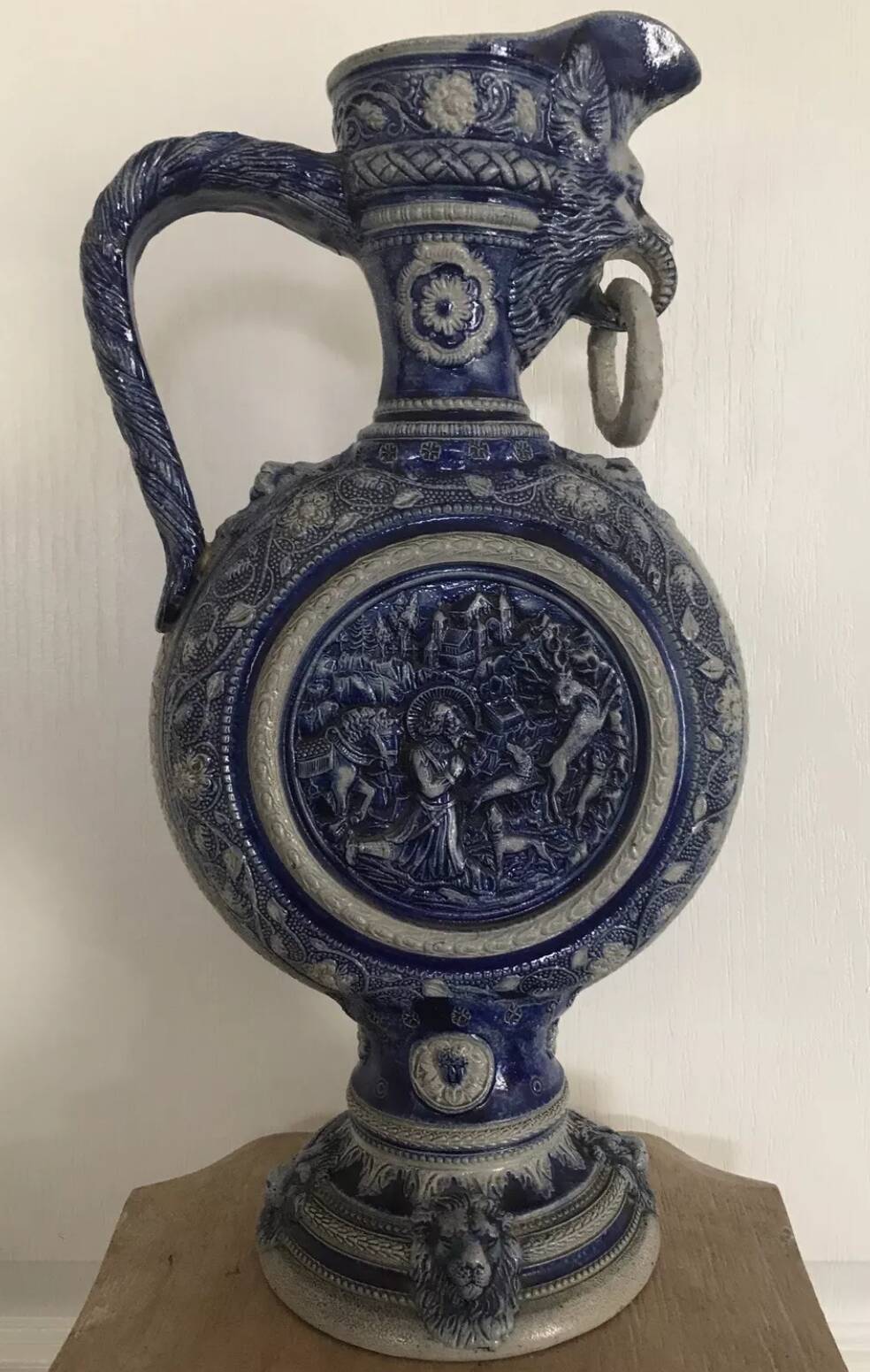 PITCHER Ewer in Stoneware from WESTERLAND, Germany, medallions and sculptures