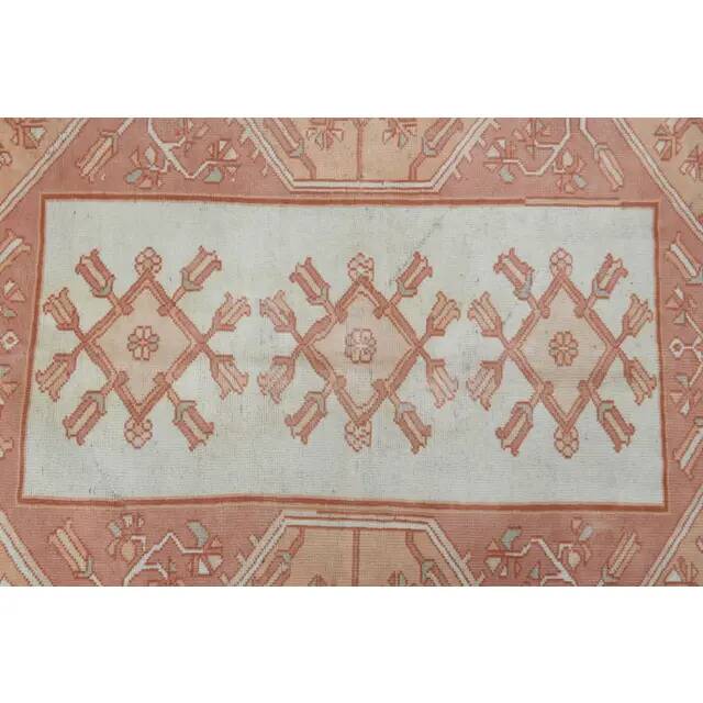 1970s Vintage Turkish Oushak Handmade Wool Cotton Pink Area Rug  168x220