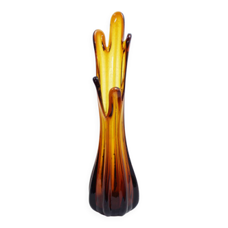 Vase vintage en verre ambré 1970